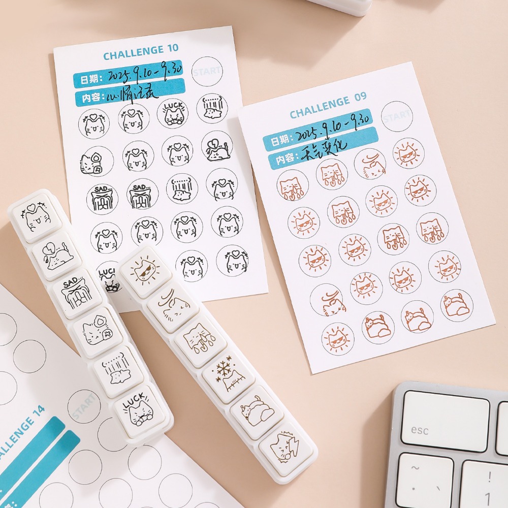 Meal Prep Notebook - مجموعة أختام لطيفة على شكل قطة
