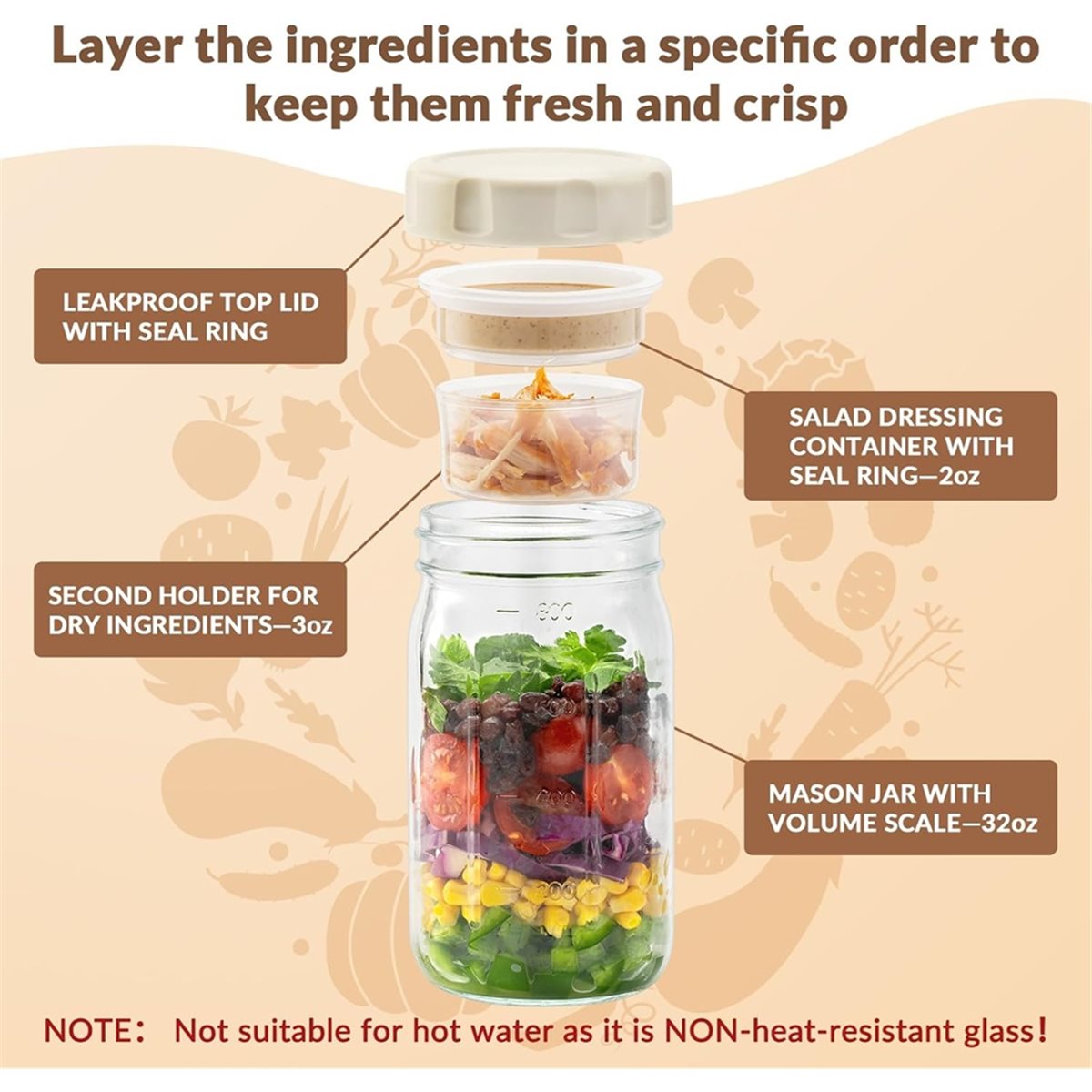 Meal Prep Jars With Lids - A67T جديد: مجموعة من 4 أوعية